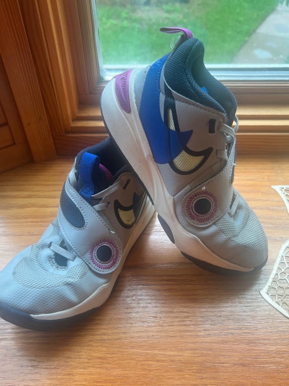 Nike Kids Gray Sneakers with Blue and Purple Accents